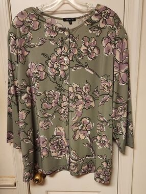 Vikki Vi Olive and Lavender Floral Button Cardigan